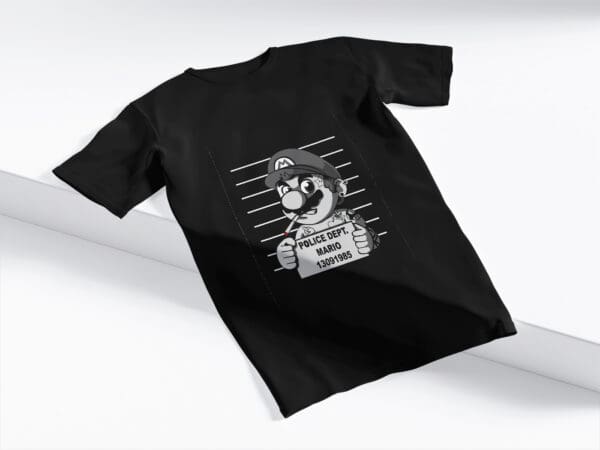 T-Shirt Czarna Koszulka Super Mario Police Dept #1