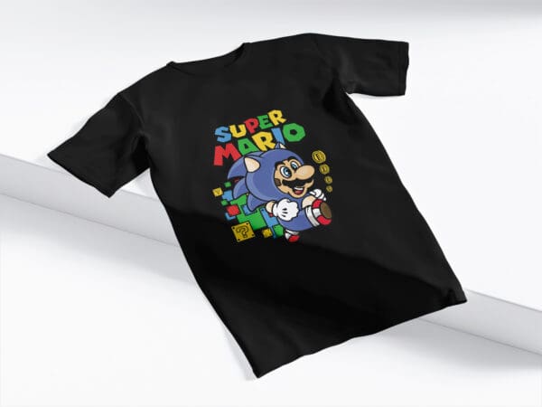 T-Shirt Czarna Koszulka Super Mario Sonic #14