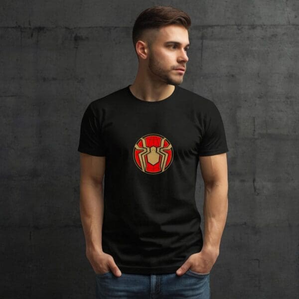 T-Shirt Czarny Koszulka  Spiderman Pająk żółty #19