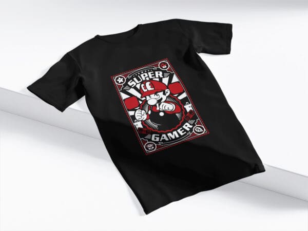T-Shirt Czarna Koszulka Super Mario Gamer #47