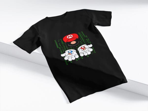 T-Shirt Czarna Koszulka Super Mario Pixel #48